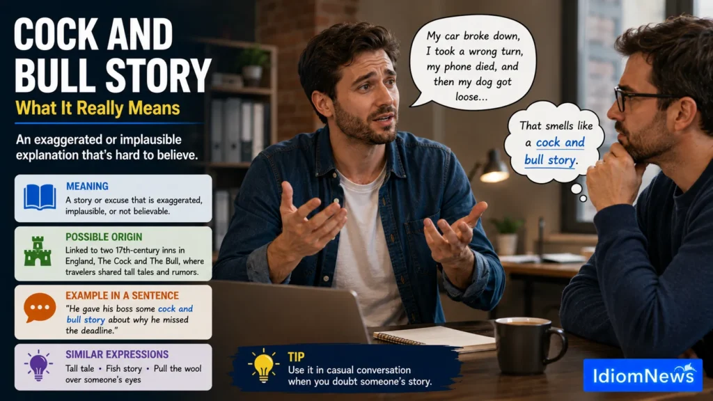 cock and bull story idiom meaning